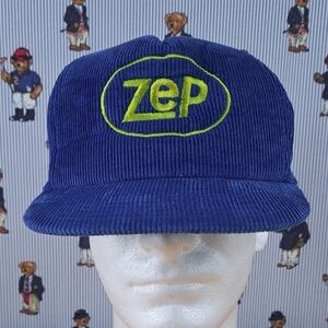 Vintage Zep stitched logo royal blue corduroy foam front panel snapback hat cap